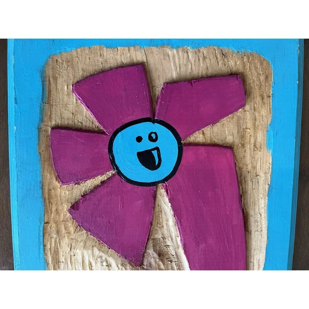 Ze Florist Miami Graffiti Art Hand Carved Painted Wood Plaque Orig. Flower Smile